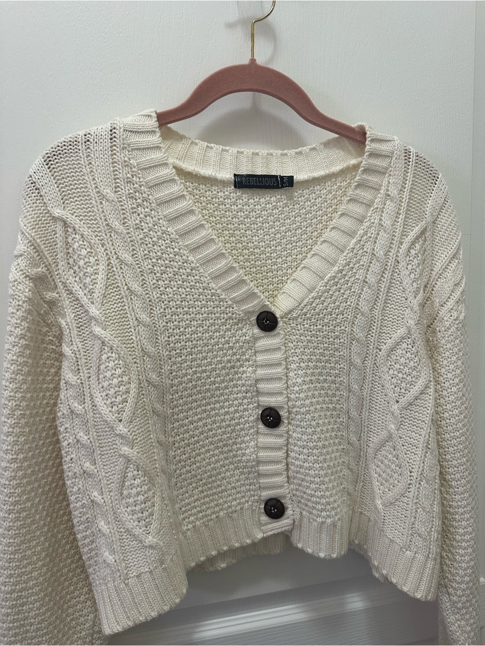 Crop Cable Knit Cardigan Sweater - Cream